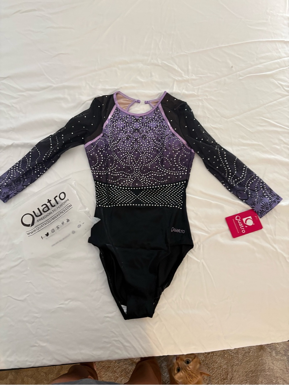 Girls' Purple & Black Long Sleeve Gymnastics Leotard